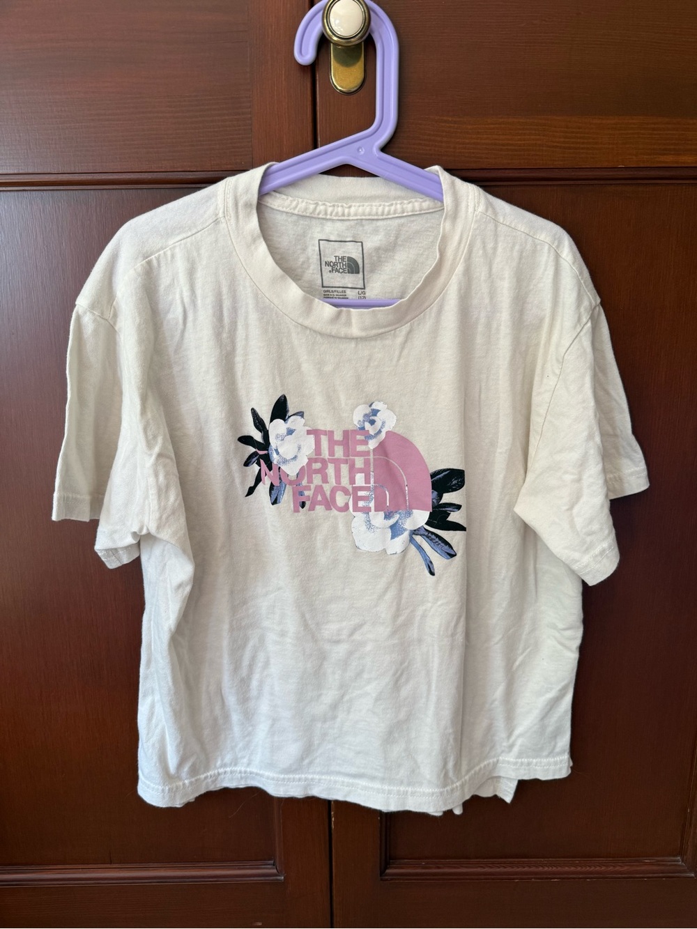 The North Face White Short-Sleeve Tee with Pink Floral Logo